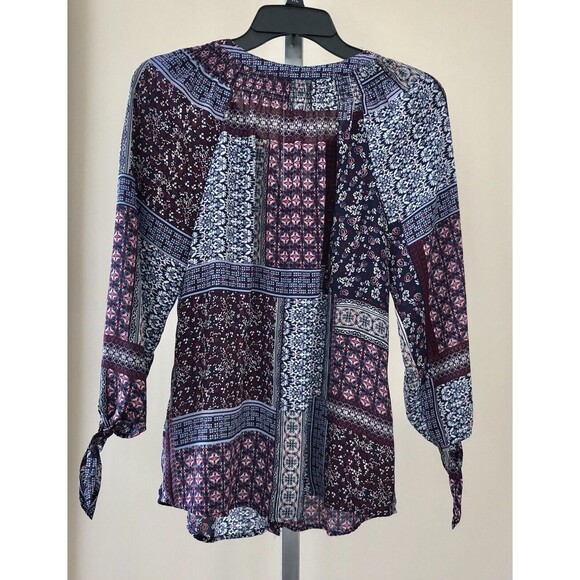 Westport Women Button-Down Shirt Medium Boho Patchwork shirt 3/4 Tie Sleeves - Picture 4 of 9